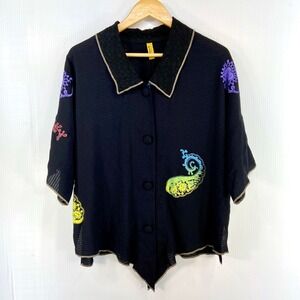 Staley Gretzinger Black Button Front Paisley Print Blouse Shirt Womens Small